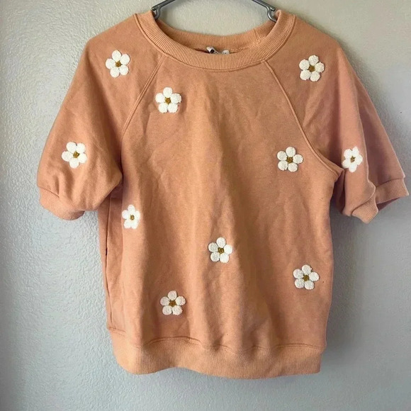 Current Air Tops - Current Air Daisy Embroidered Sweatshirt Top Size  XS peachy pink Tee